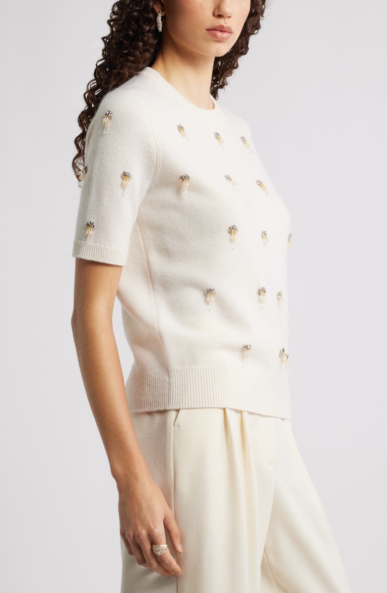 Nordstrom Embellished Short Sleeve Wool & Cashmere Sweater, Alternate, color, Ivory Pristine Embellished