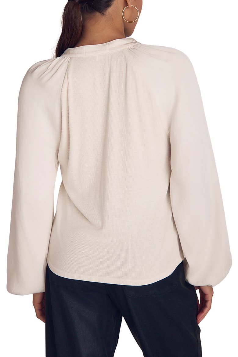 Tie Neck Rib Mixed Media Top, Alternate, color, IVORY STONE