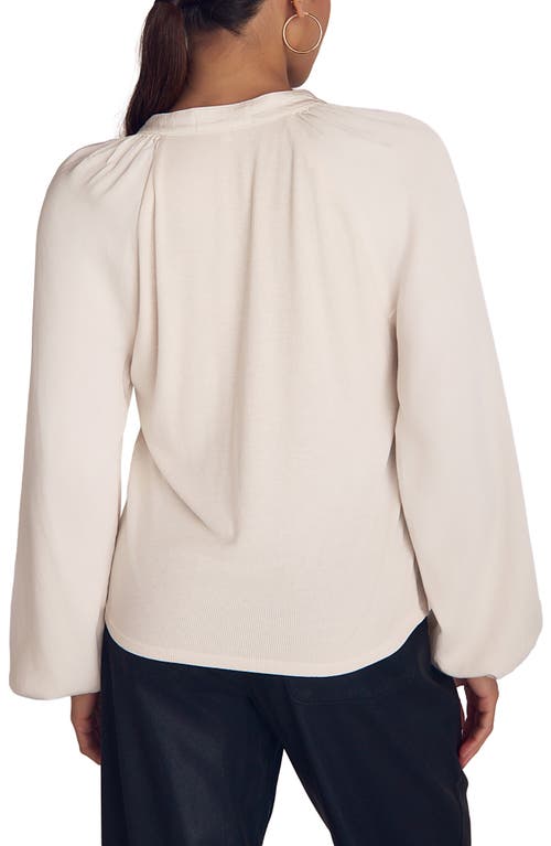 Bella Dahl Tie Neck Rib Mixed Media Top In Neutral