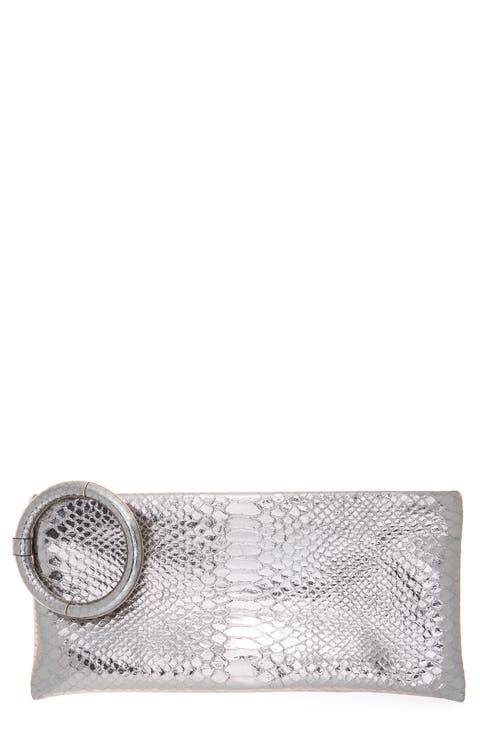 Python Embossed Leather Clutch