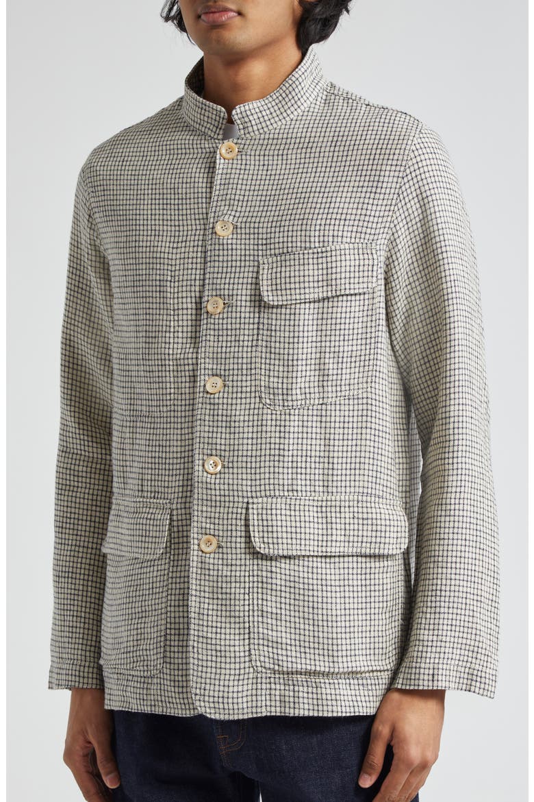 Check Linen Forestiere Jacket, Alternate, color, ECRU AND NAVY
