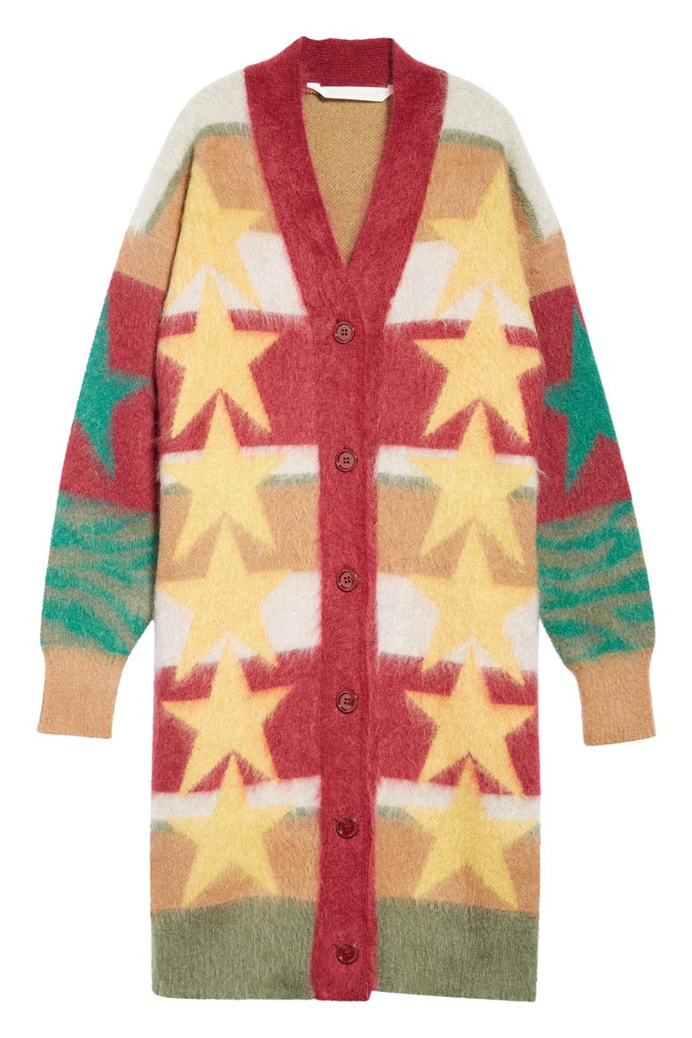 Stars Longline Mohair Blend Cardigan, Main, color, BEIGE YELLOW