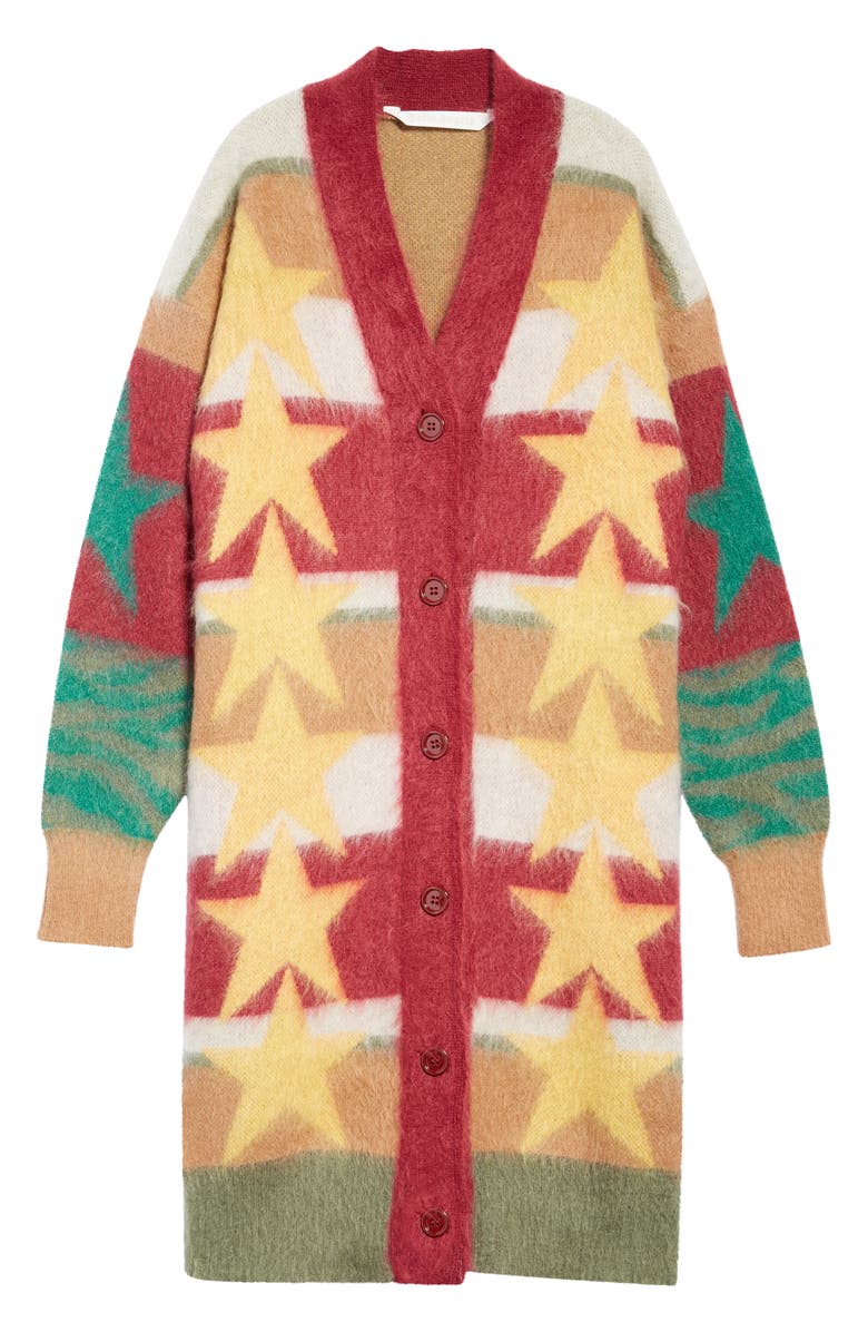 Palm Angels Stars Longline Mohair Blend Cardigan, Main, color,