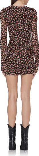 Mirza Print Long Sleeve Mesh Minidress