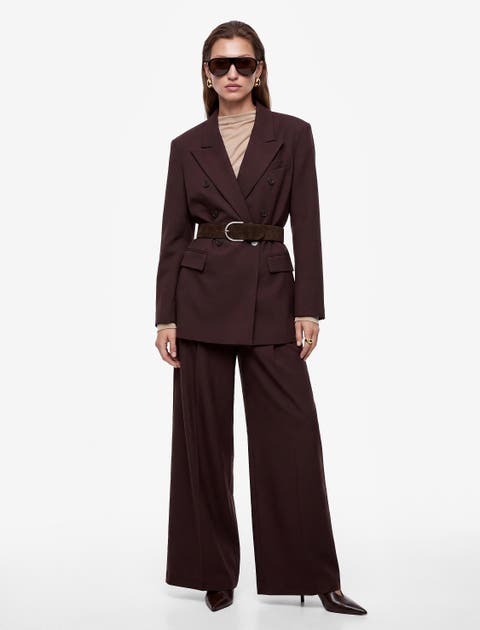 High Rise Wide Leg Palazzo Trousers With Pleated