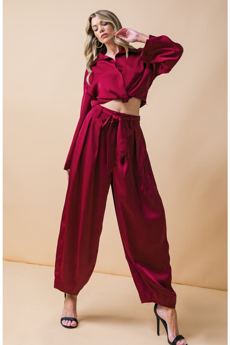 Belted Satin Balloon Pants, Alternate, color, RUBY