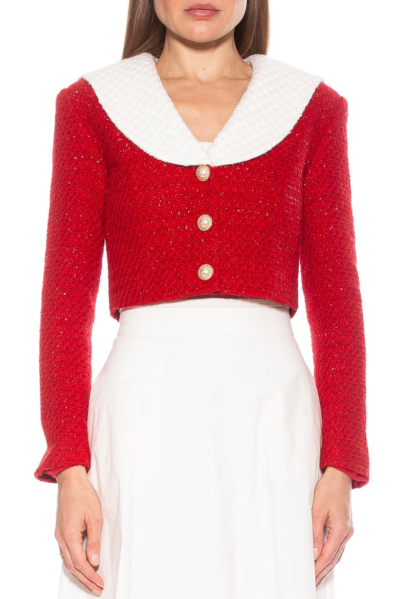 Clementine Tweed Crop Jacket, Main, color, RED