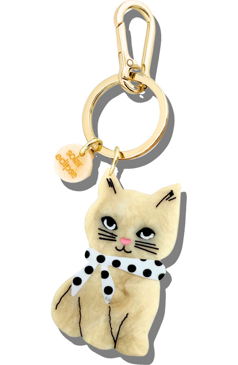 Solar Eclipse Hand Painted Scarf Kitten Key Chain Bag Charm, Main, color, Cream