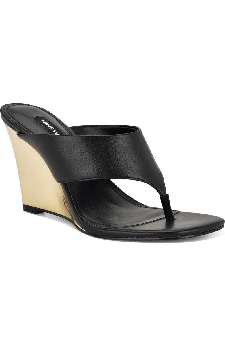 Nine West Presa Wedge Flip Flop, Main, color, Black/ Gold