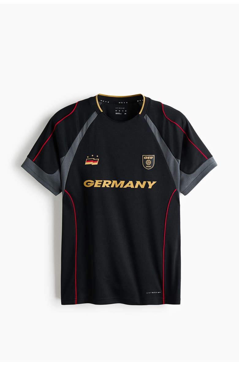 H&M Regular Fit Printed Football Shirt With Drymove, Main, color, Black/Germany