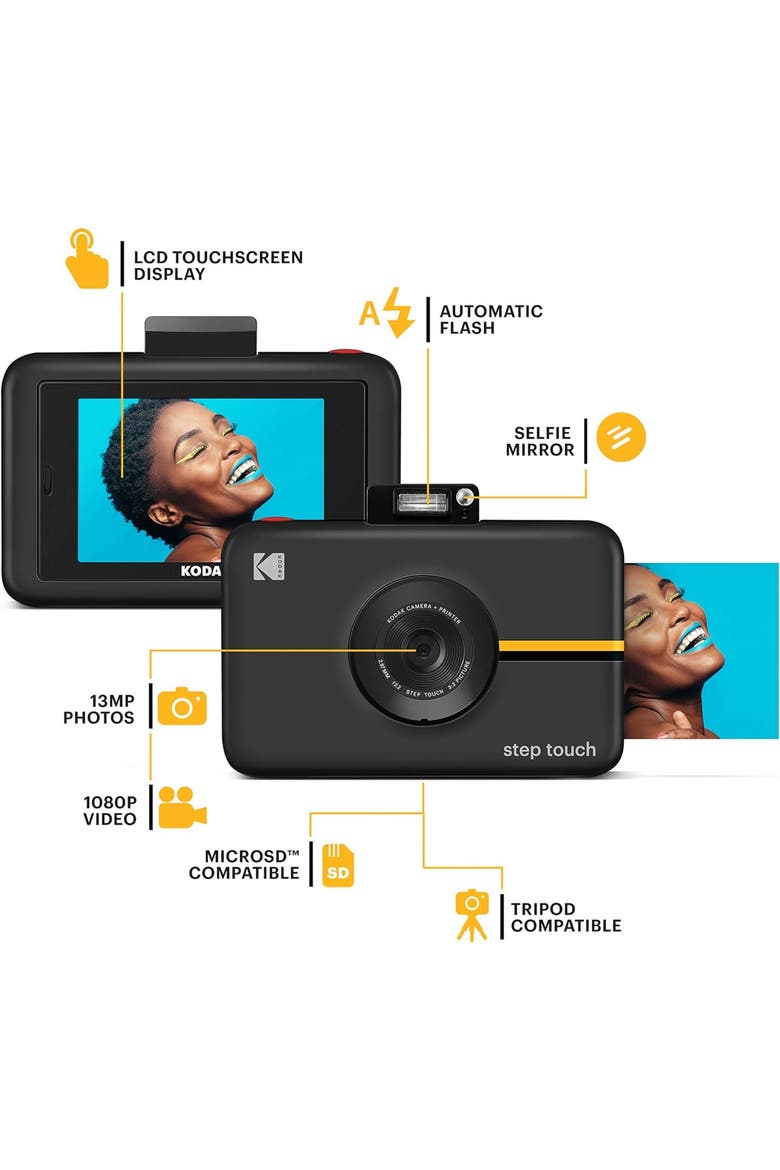 Step Digital Instant Camera with Image Sensor, ZINK Zero Ink Technology, Alternate, color, Black with Screen