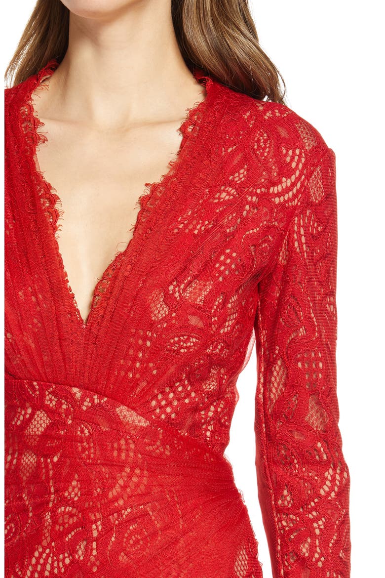 Long Sleeve Lace & Tulle Body-Con Gown, Alternate, color, RED ROCK