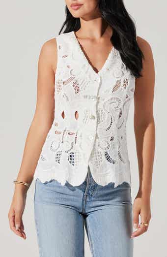 Meira Lace Inset Cotton Button-Up Vest