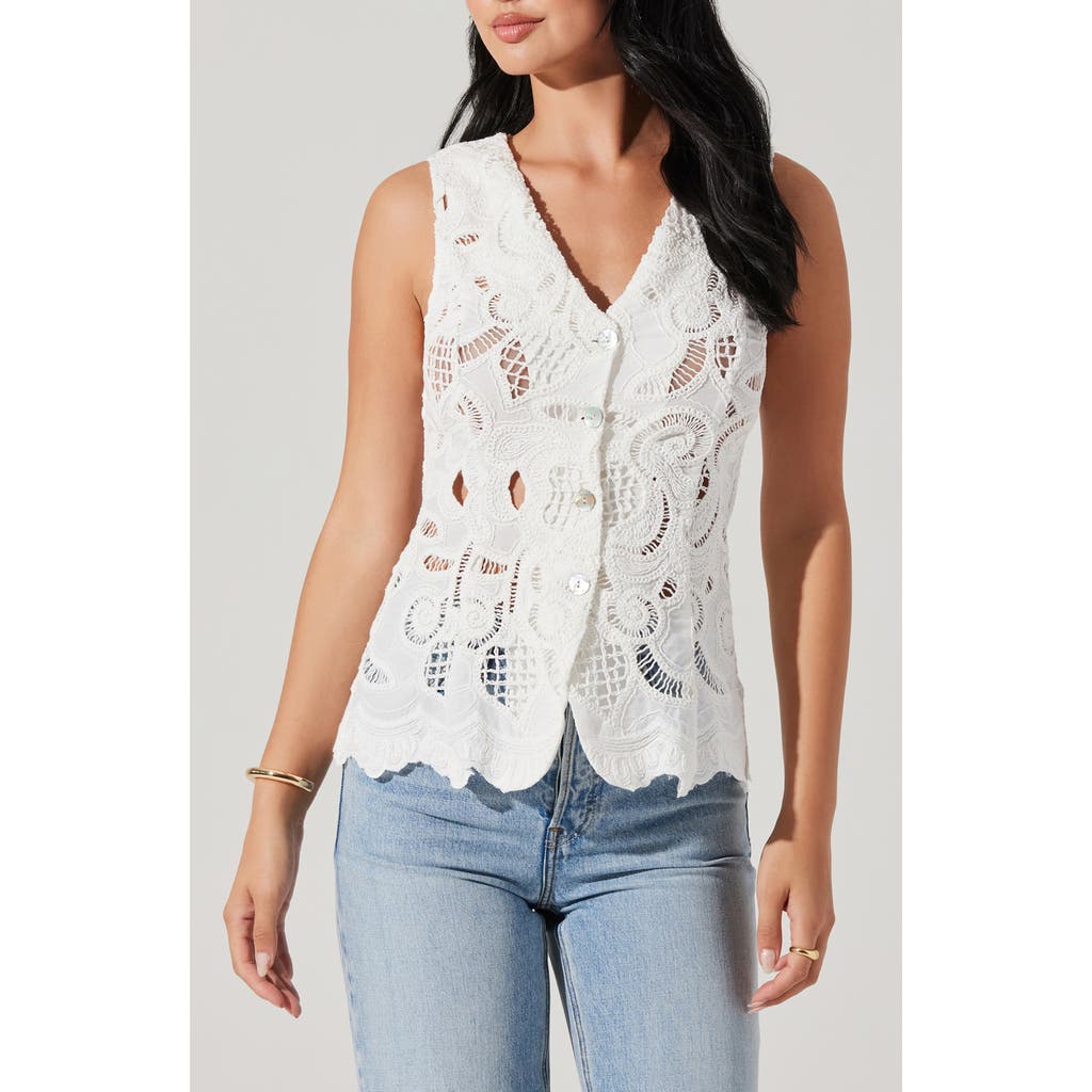 Astr The Label Meira Lace Inset Cotton Button-up Vest