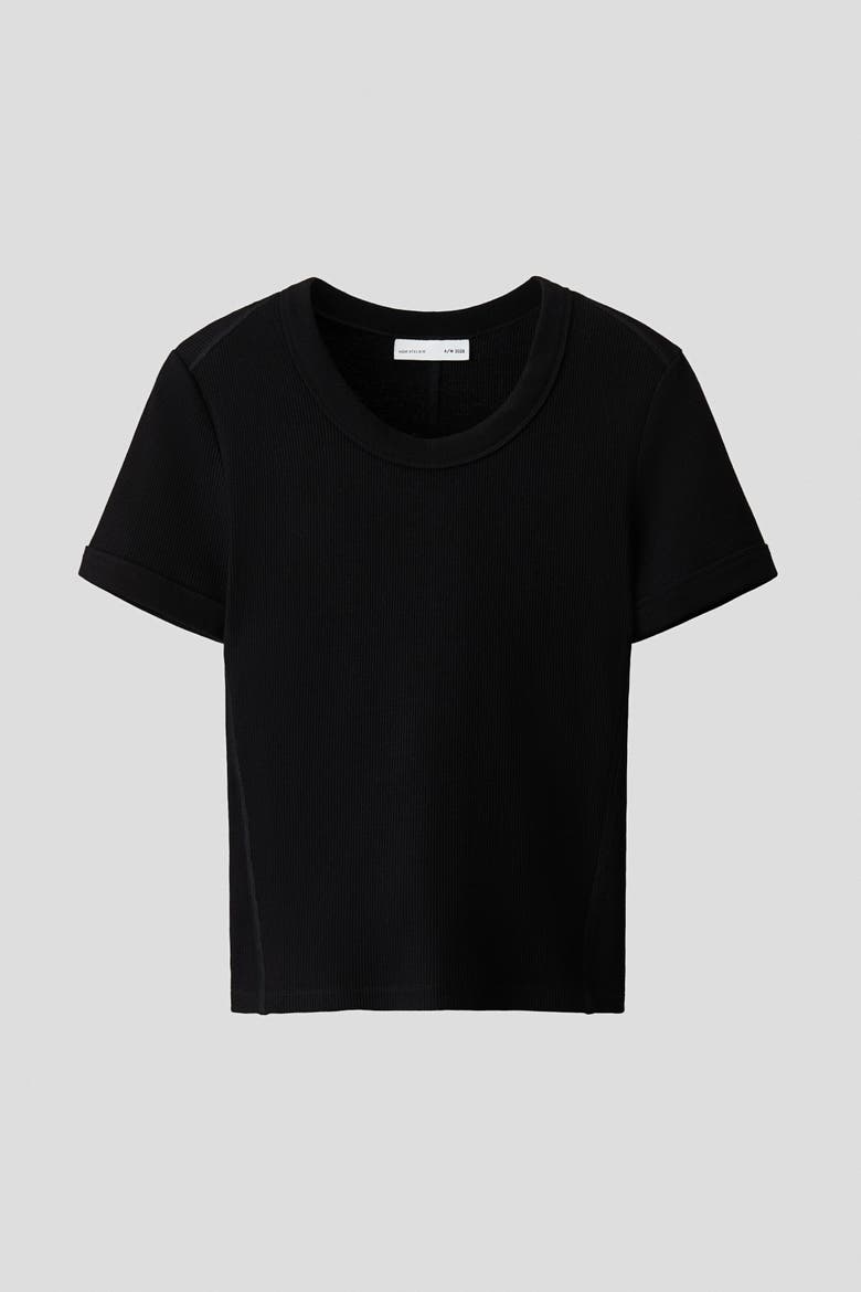 Slim-Fit Waffled Cotton T-Shirt, Alternate, color, Black