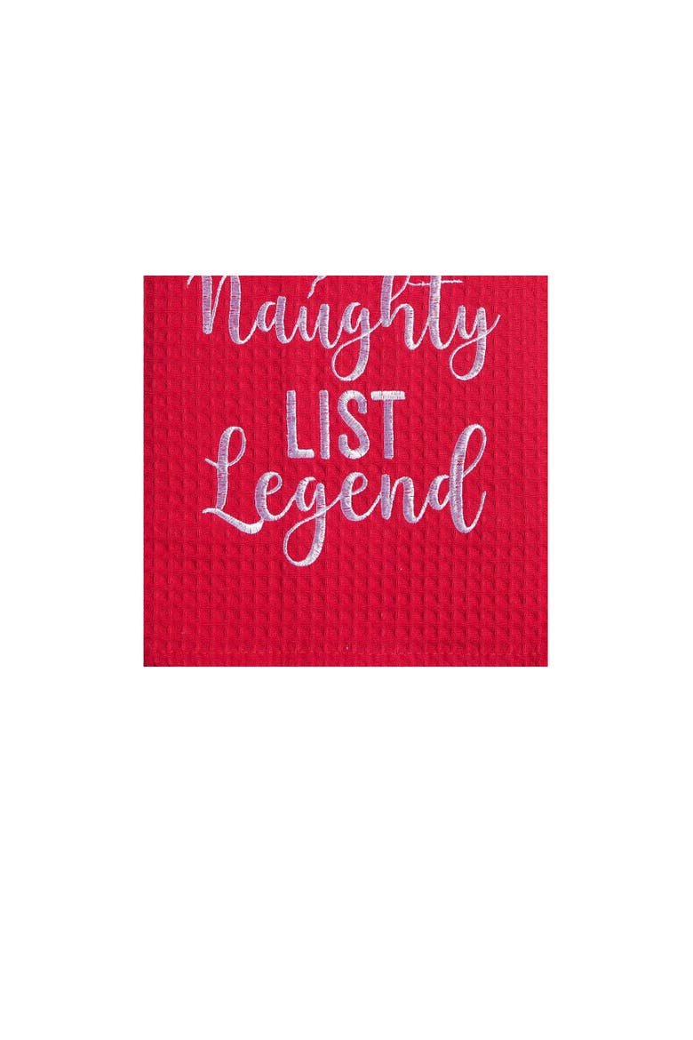 Christmas "Naughty List Legend" Sentiment Red Cotton Waffle Woven Kitchen Dish Towel, Alternate, color, Red