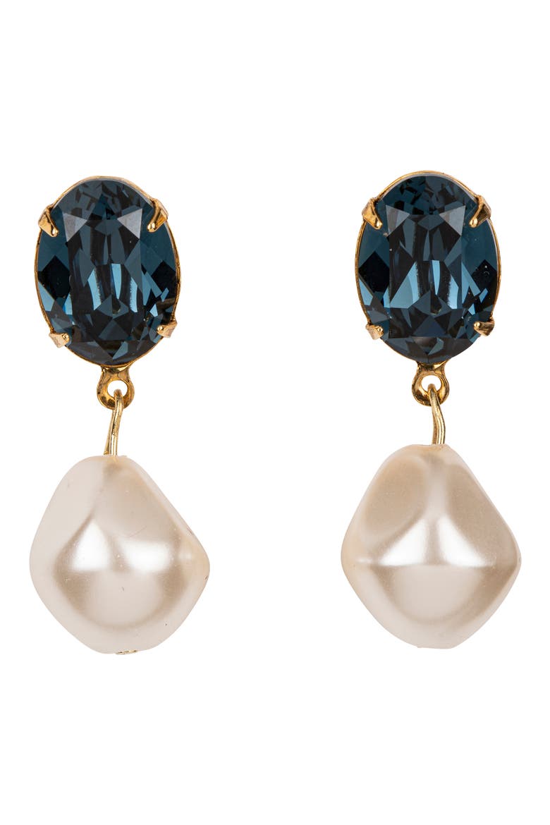 Tunis Crystal & Faux Pearl Drop Earrings, Main, color, SAPPHIRE