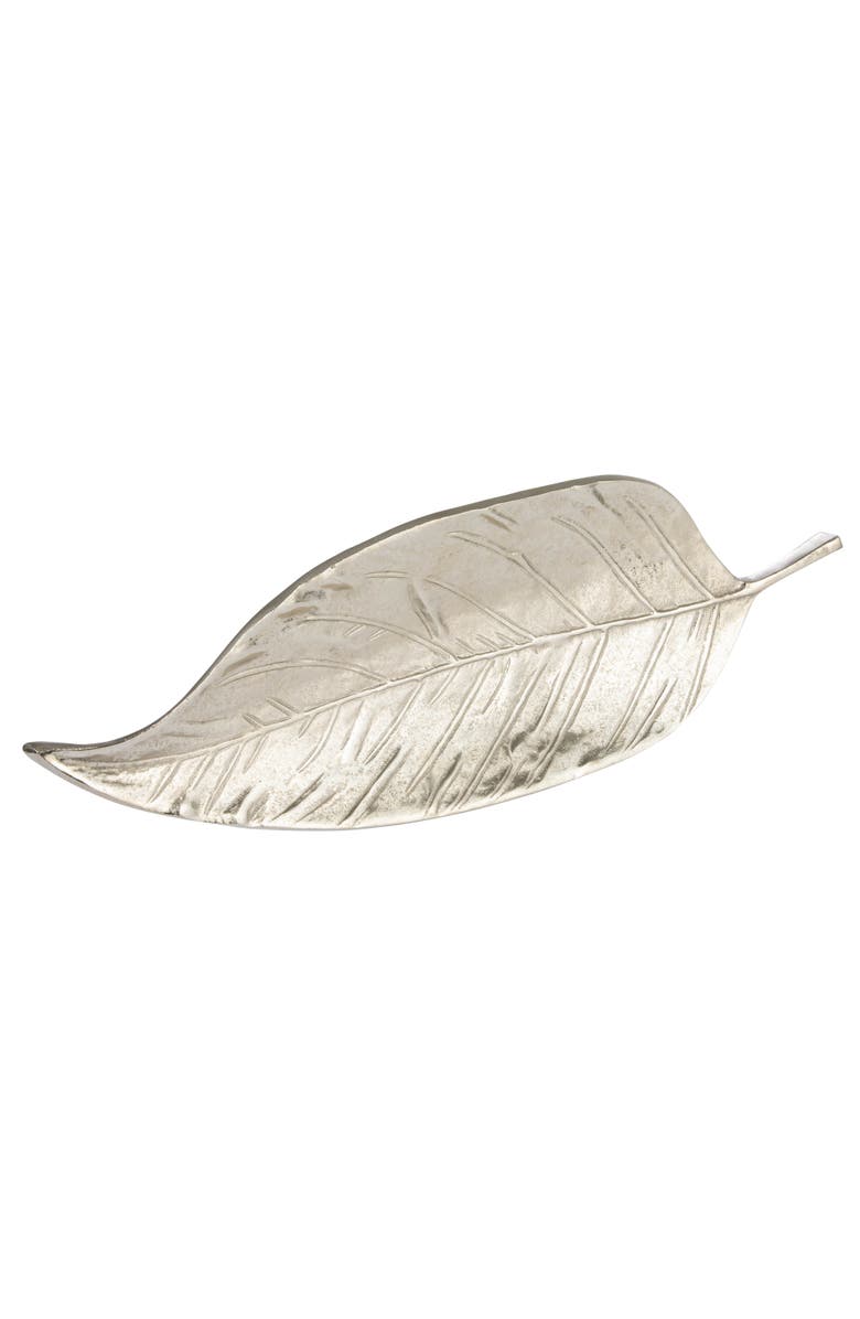 Storied Home Aluminum Leaf Shaped Tray, Main, color, Silver
