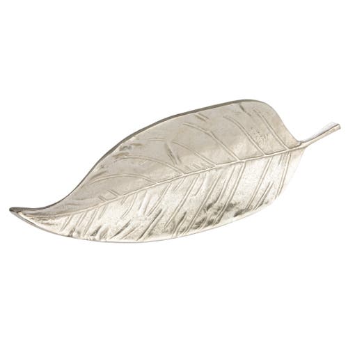 Storied Home Aluminum Leaf Shaped Tray In Metallic