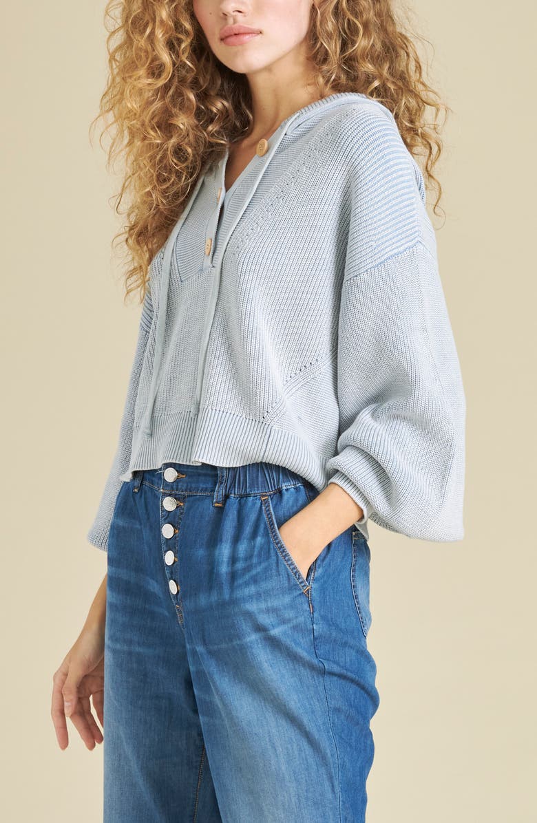 Veronica Beard Ursina Hooded Blouson Sleeve Cotton Sweater, Alternate, color, Blue