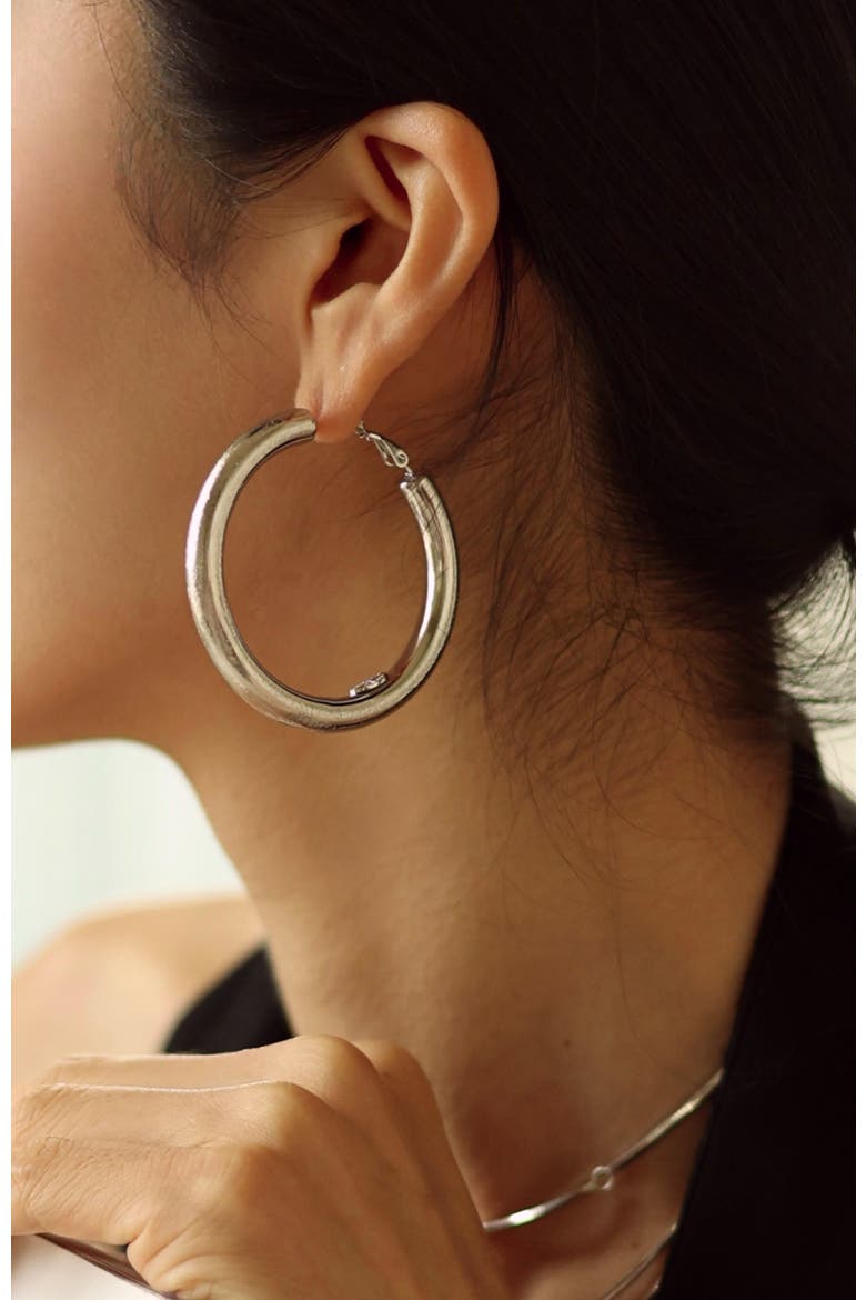 Retro Large Hoop Earrings, Alternate, color, Silver