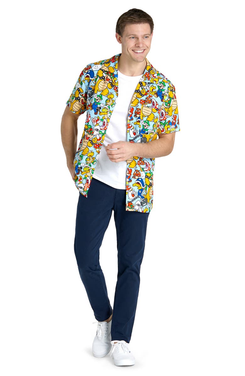 OppoSuits Relaxed Fit Bowser's Kindom Print Camp Shirt, Alternate, color, Miscellaneous