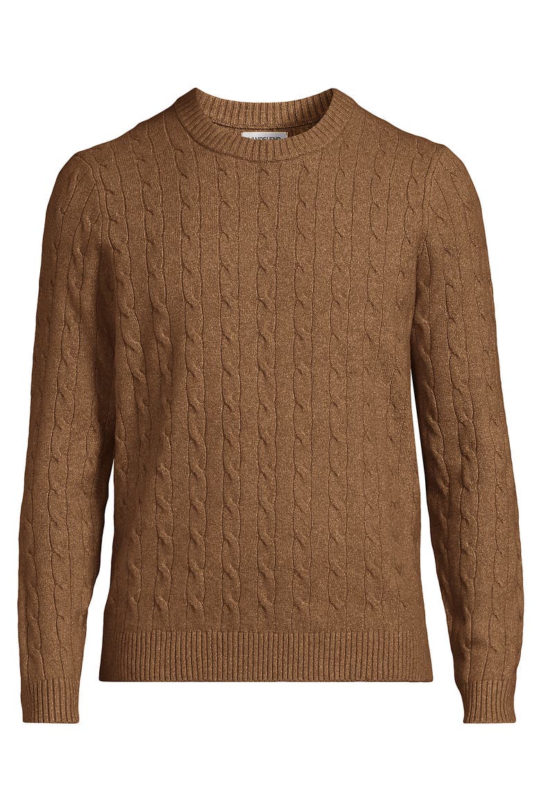 Long Sleeve Cashtouch Cable Crewneck Sweater, Alternate, color, Soft Camel Brown Heather