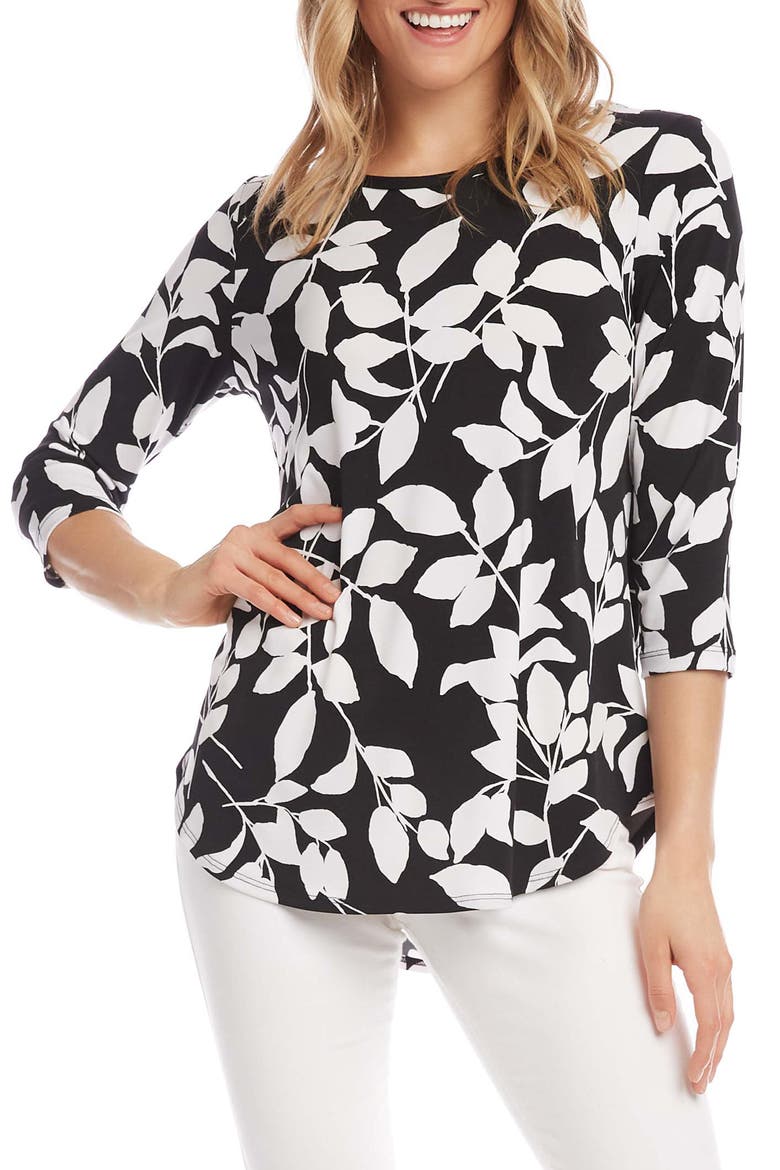 Leaf Shadows Shirttail Top, Main, color, OFF WHITE WITH BLACK