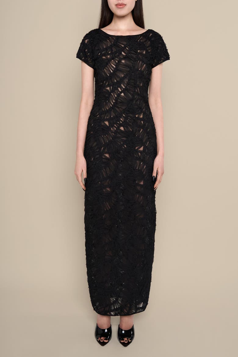 Fleur Sheer Italian Lace Maxi Dress, Alternate, color, Black