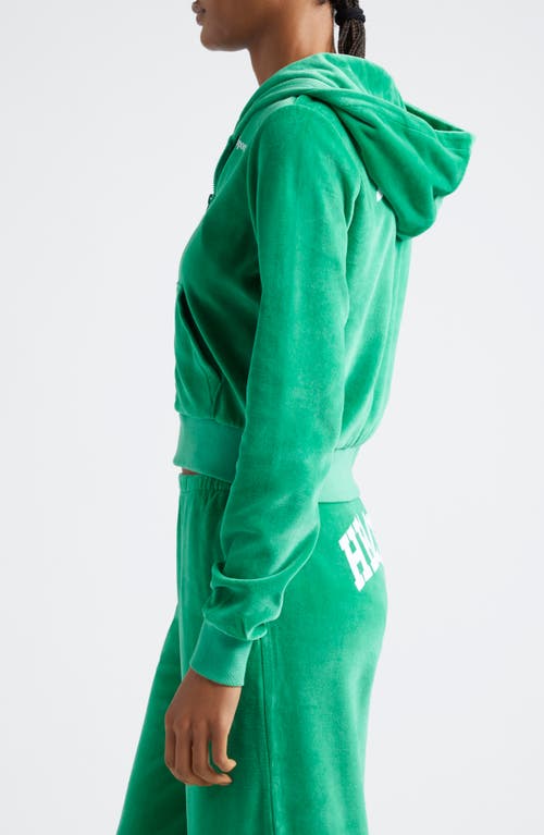 Sporty And Rich Sporty & Rich Health Cotton Velour Graphic Zip-up Hoodie In Verde