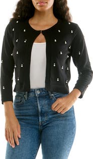 Nina Leonard Faux Pearl & Rhinestone Bolero