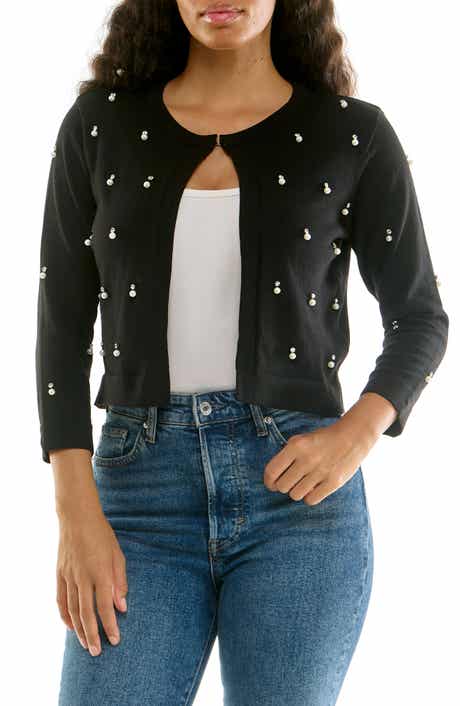 Nina Leonard Faux Pearl & Rhinestone Bolero