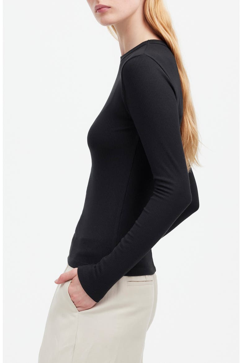 Drapey Long Sleeve Rib T-Shirt, Alternate, color, JET BLACK