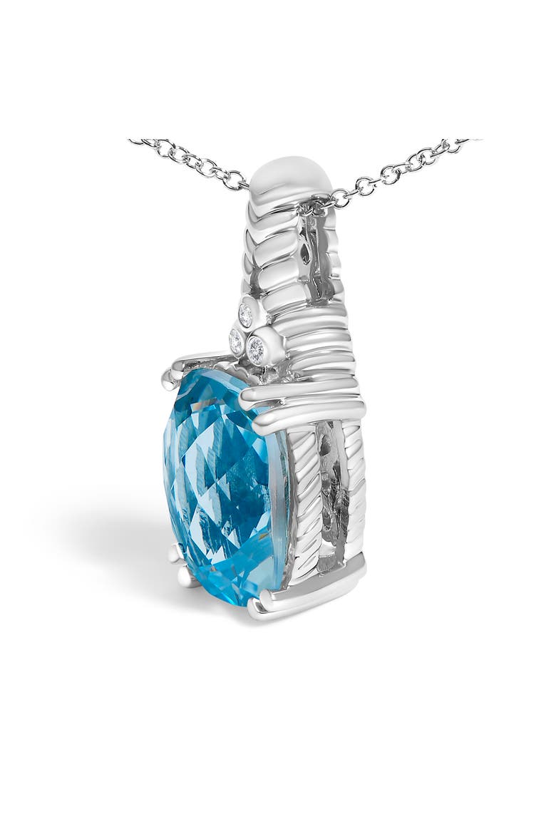 Silver Blue Topaz and Diamond Accent Textured Pendant Necklace, Alternate, color, White