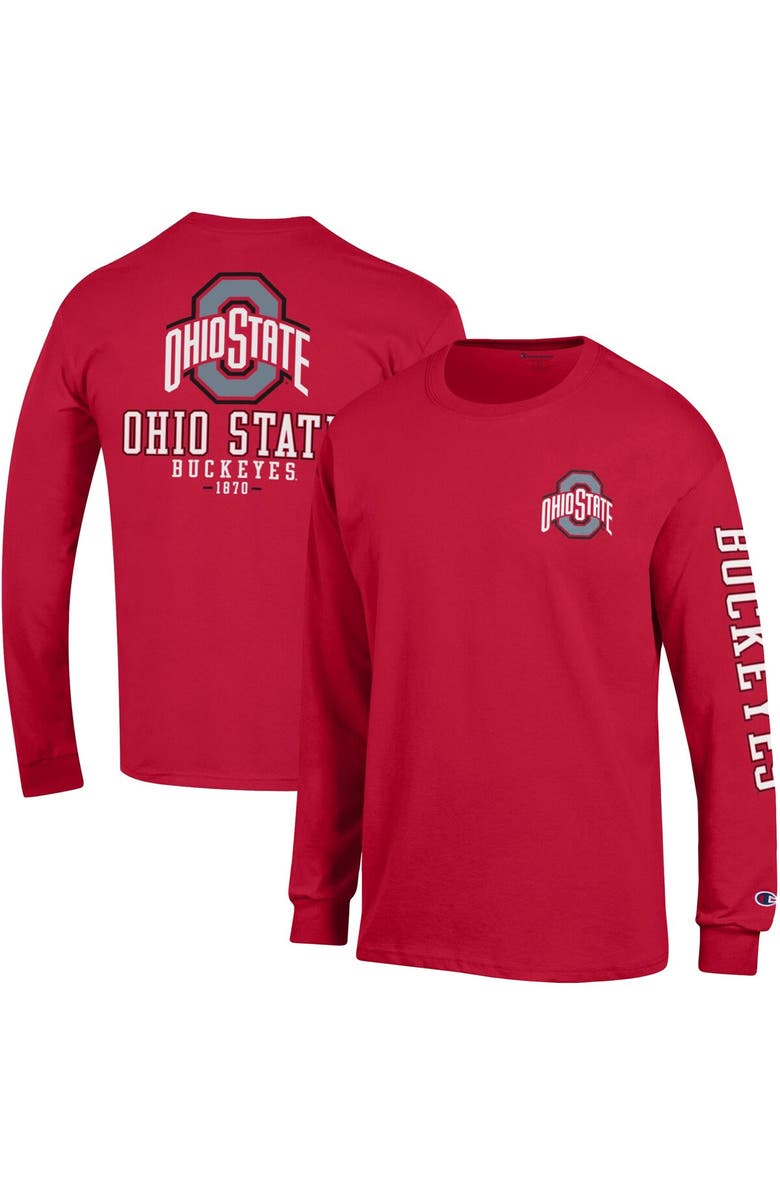 Champion Men's Champion Scarlet Ohio State Buckeyes Team Stack 3-Hit Long Sleeve T-Shirt, Main, color, 