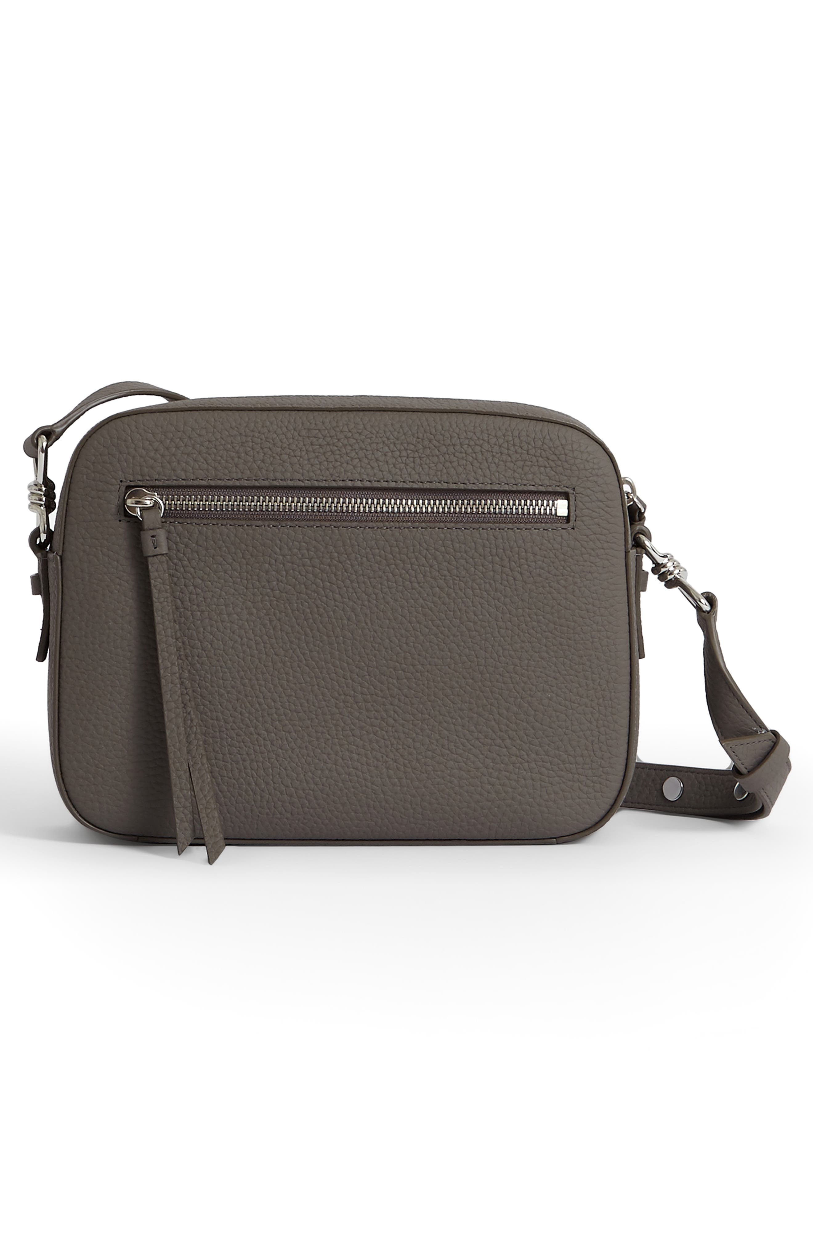 AllSaints Leather Camera Crossbody Bag, Alternate, color, Storm Grey