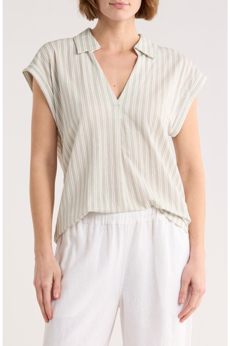 Short Sleeve Knit Top, Main, color, GREEN STRIPE
