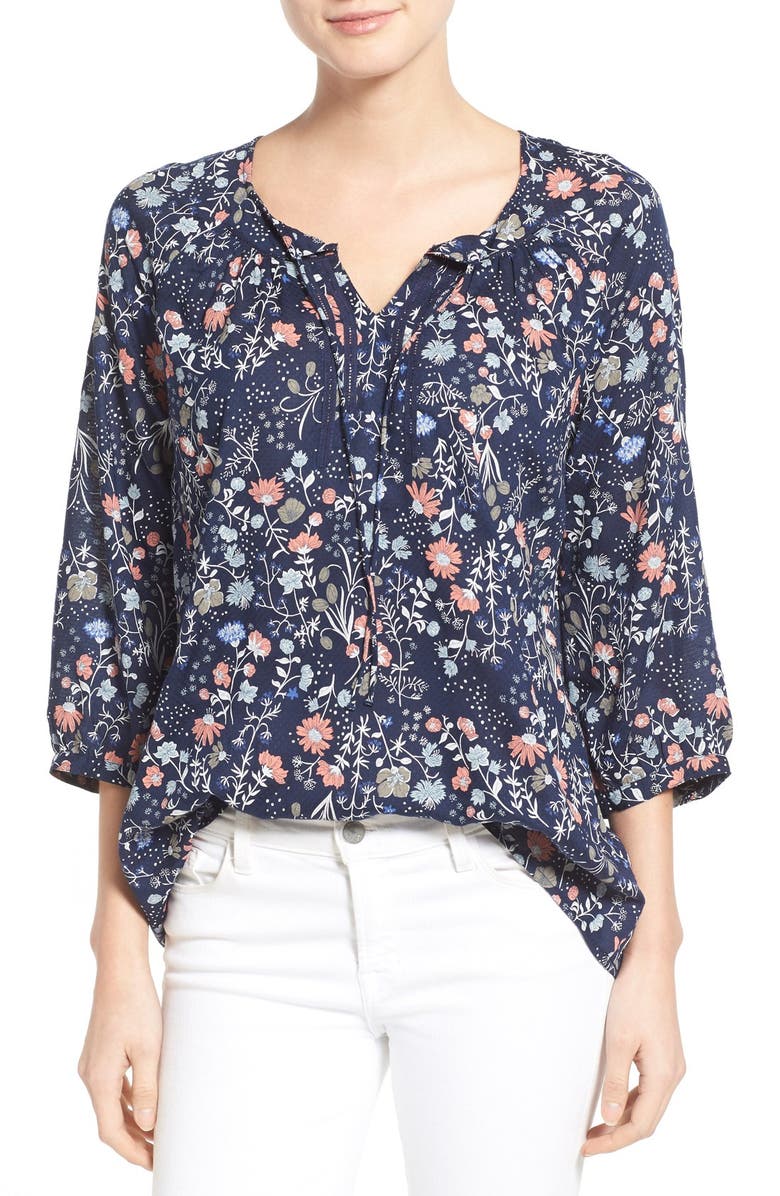 Caslon<sup>®</sup> Print Split Neck Peasant Top, Main, color, 