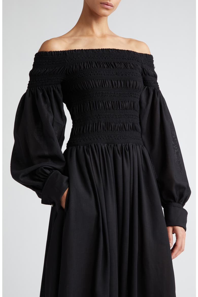 Manu Off the Shoulder Long Sleeve Virgin Wool Maxi Dress, Alternate, color, BLACK