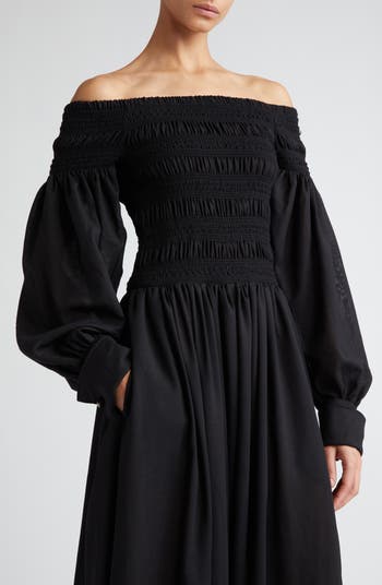 Max Mara Manu Off the Shoulder Long Sleeve Virgin Wool Maxi