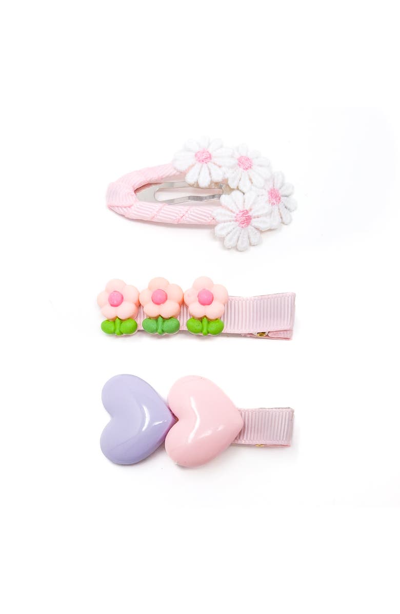 Puttisu 3pc Hair Clip Set - Heart & Daisy Charm, Main, color, Strawberry Sugar Bloom