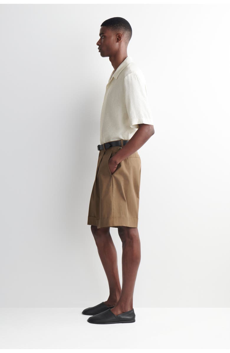 COS Pleated Turn-up Cotton Chino Shorts, Alternate, color, Khaki
