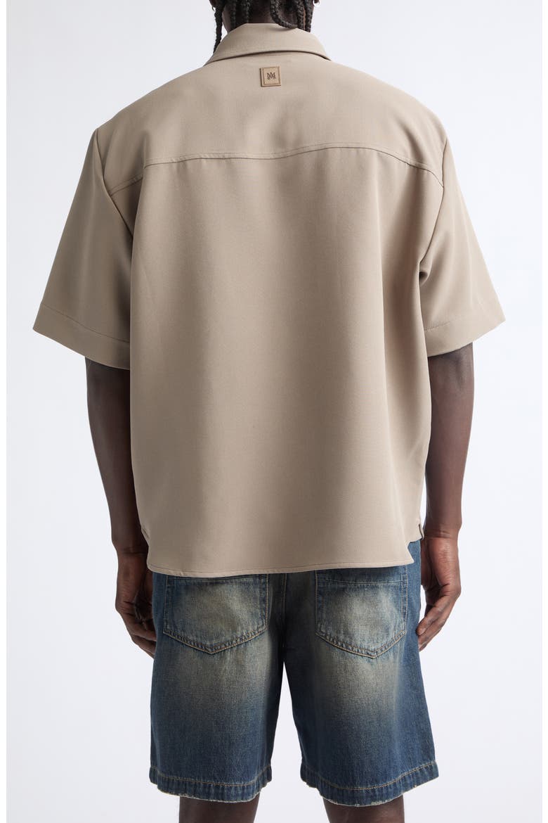 Logo Patch Short Sleeve Stretch Cady Button-Up Shirt, Alternate, color, DARK SAND