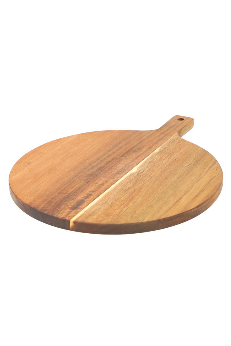 12 Inch Acacia Wood Round Serving Board with Handle, Alternate, color, Acacia