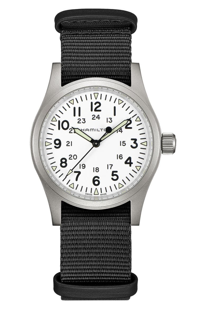 Khaki Field Mechanical NATO Strap Watch, 38mm, Main, color, WHITE