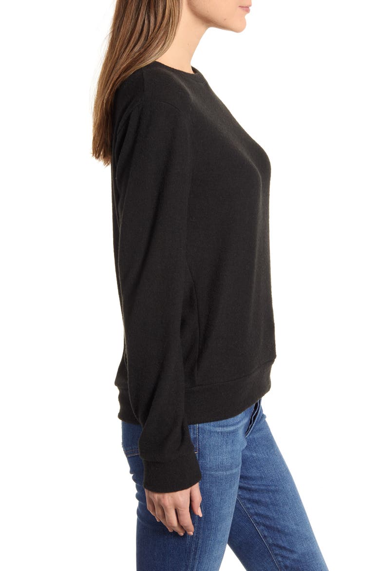 Cozy Crewneck Long Sleeve Top, Alternate, color, BLACK