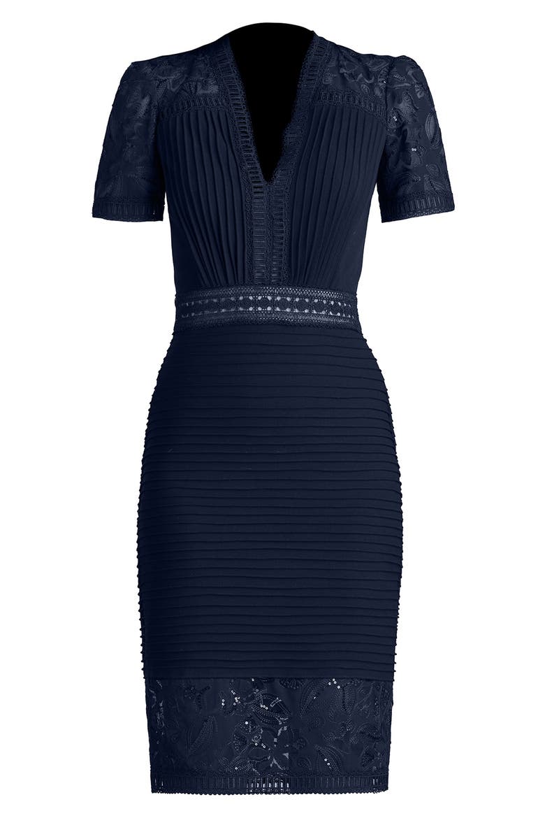 Pintuck Lace Inset Cocktail Dress, Alternate, color, NAVY