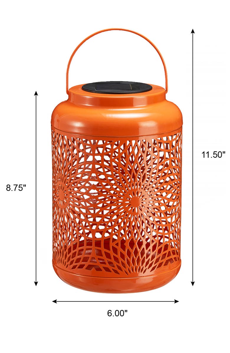 Glitzhome Metal Cutout Scrollwork Solar Powered Outdoor Hanging Lantern with LED Light, Alternate, color, Orange