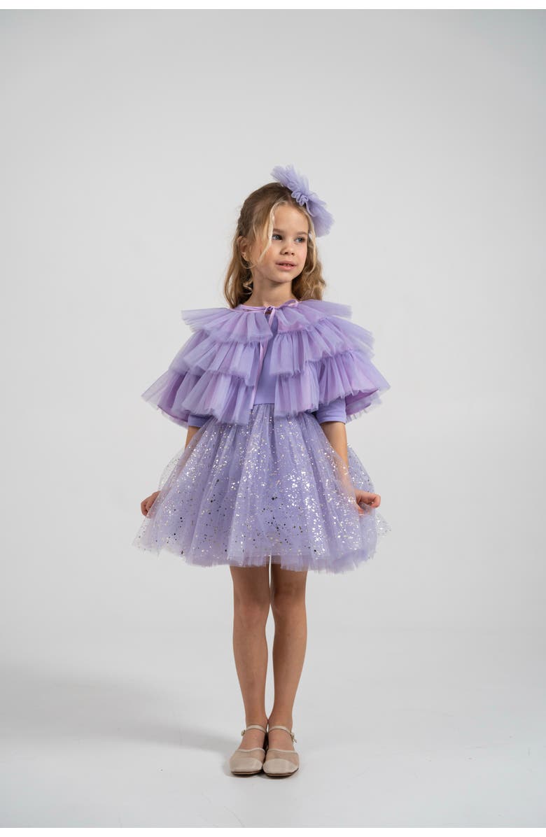 Mini Celebrities Shiny Tulle Dress Set, Main, color, Shiny Lilac