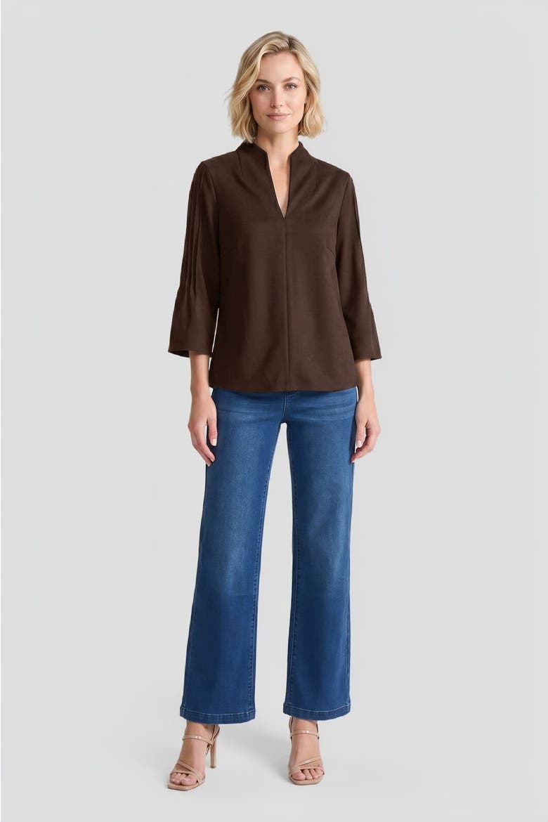 Flare Sleeve Faux Suede Blouse, Alternate, color, Dark Umber